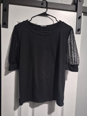 Women’s Black Top with Sheer Puff Sleeves